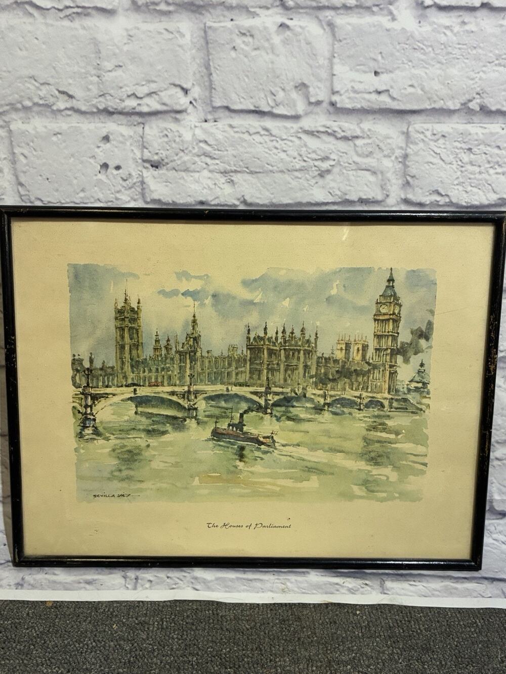 Vintage Sevilla Saez The Houses If Parliament London Framed Art Print 12x16